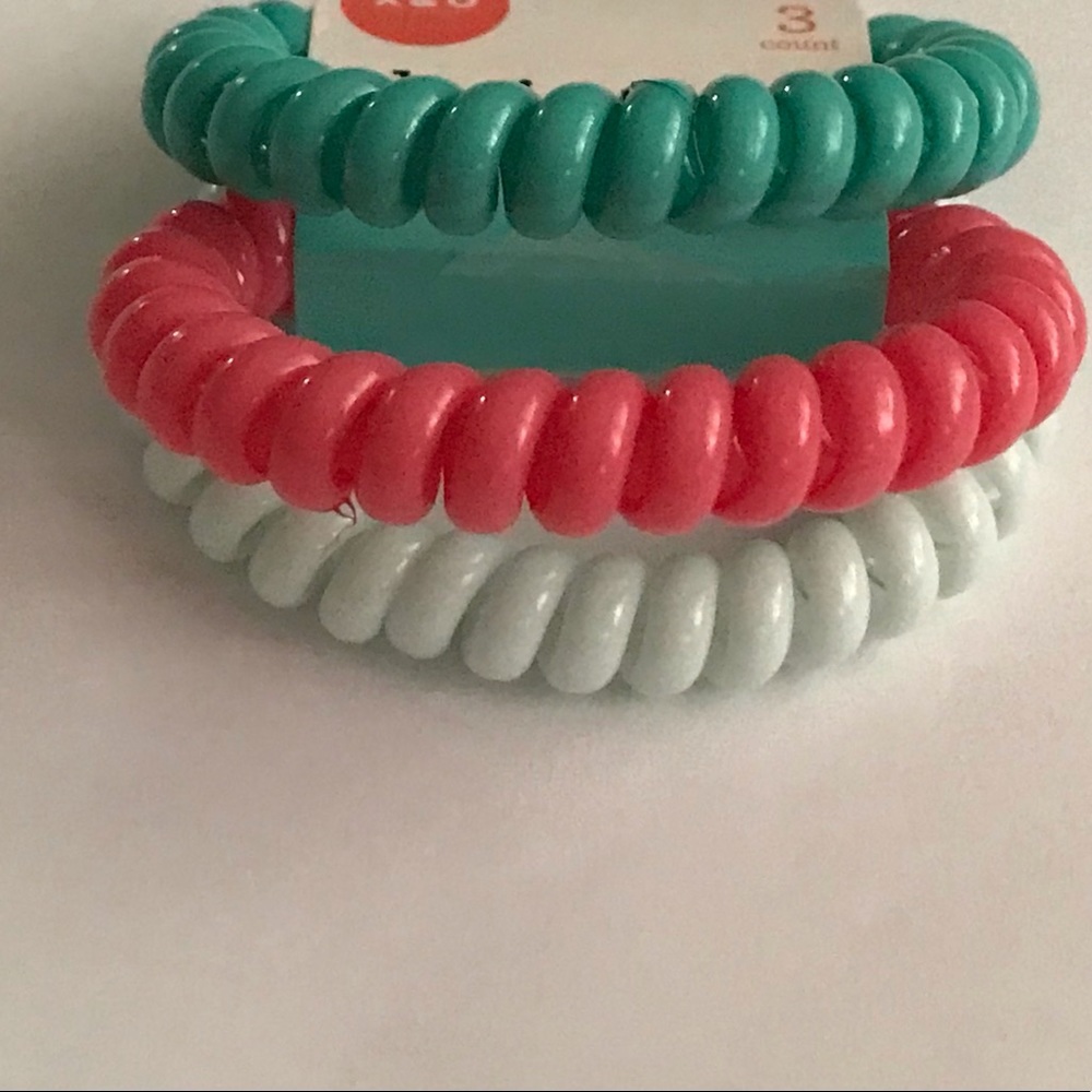 New 3 Hair Ties “Impulse” Pink Green White Cool X & O Design Group ages 13+